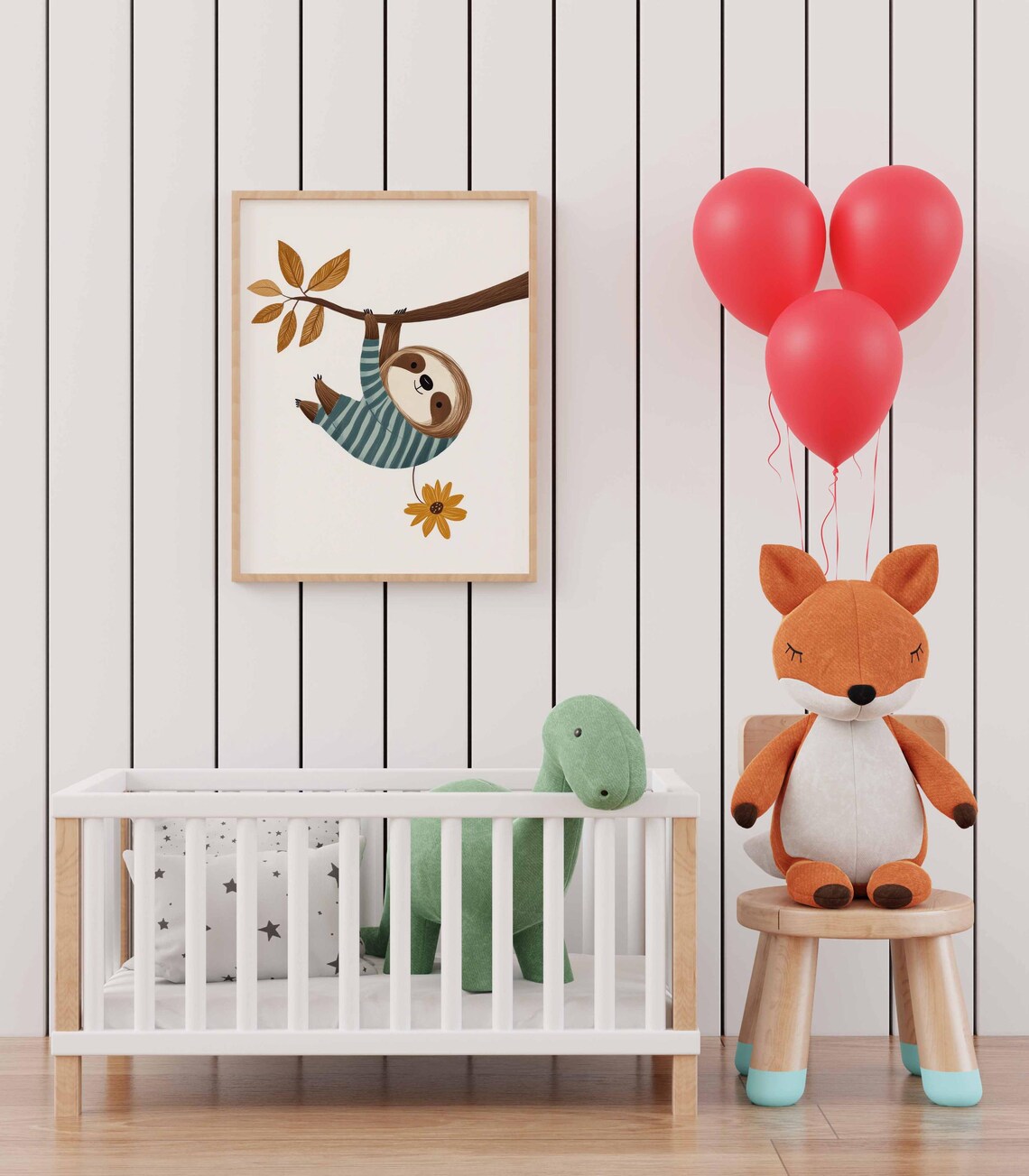 Sloth Hanging From Branch With Yellow Flower Nursery Wall Art - Image 3