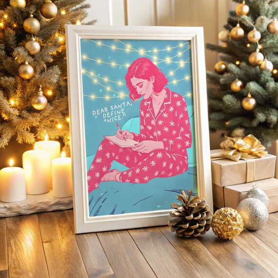 Dear Santa Define Nice Funny Christmas Pajama Girl Letter Poster