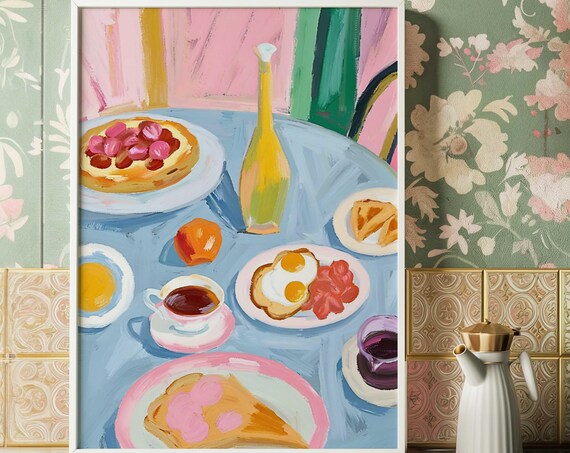 Pastel Kitchen Table Watercolor, Cottagecore Dining Decor