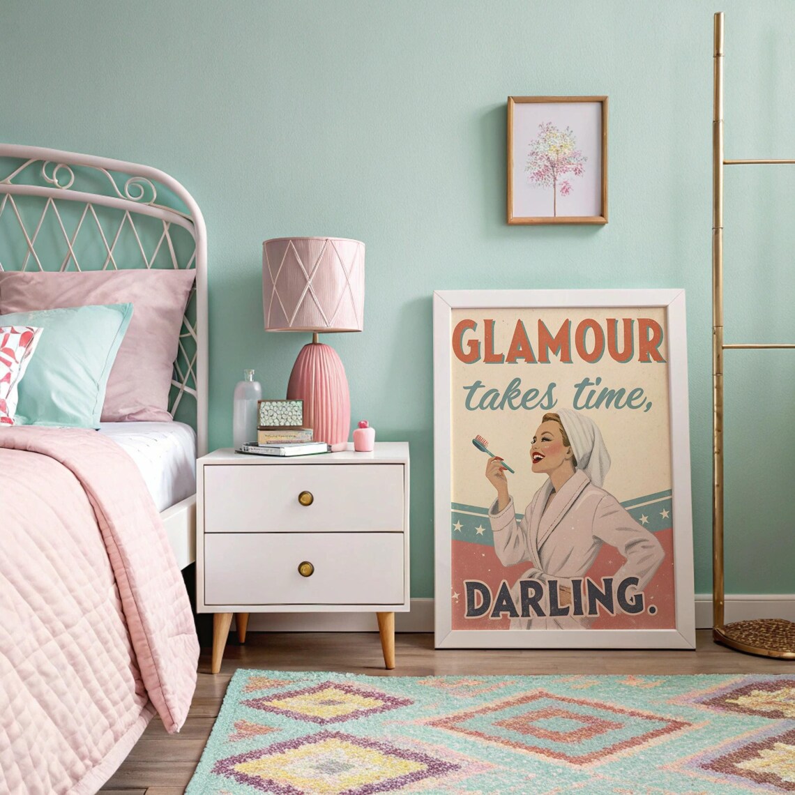 Girly Bedroom Retro Poster, Vintage Quote Art Print