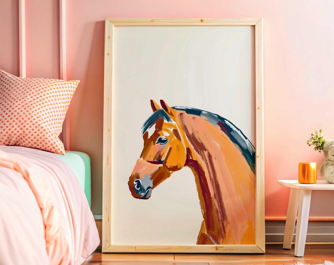 Watercolor Chestnut Horse Head Portrait Print Trendy Western Apartment Art