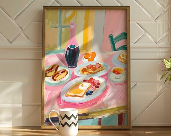 Pastel Kitchen Table Spread, Cozy Dining Room Art Print