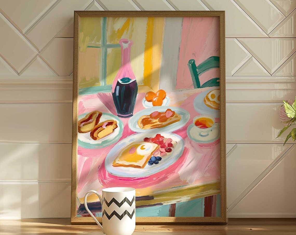 Pastel Kitchen Table Spread, Cozy Dining Room Art Print