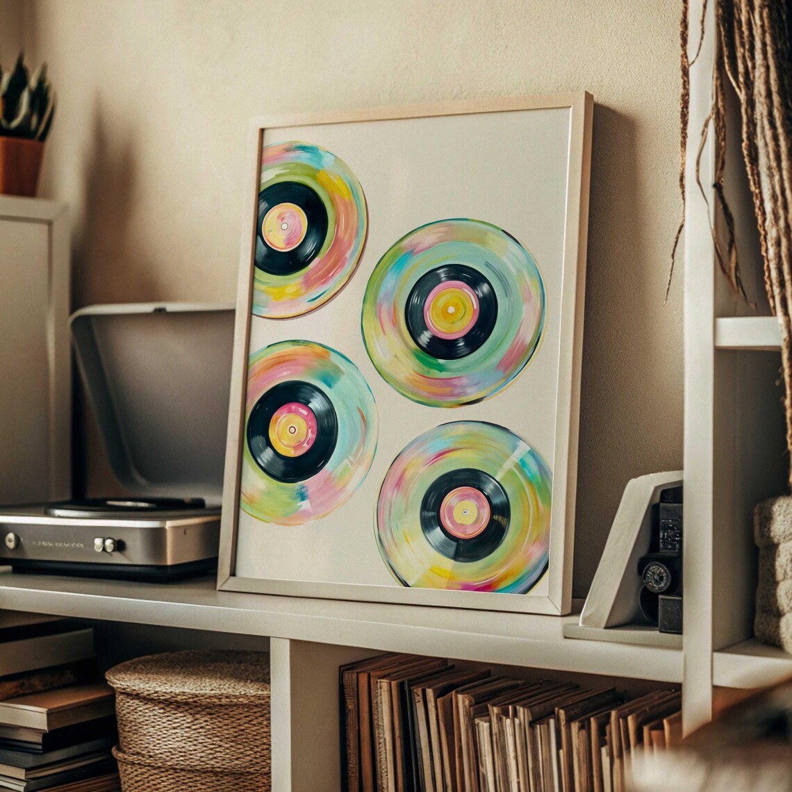 Vinyl Record Retro Music Watercolor Poster