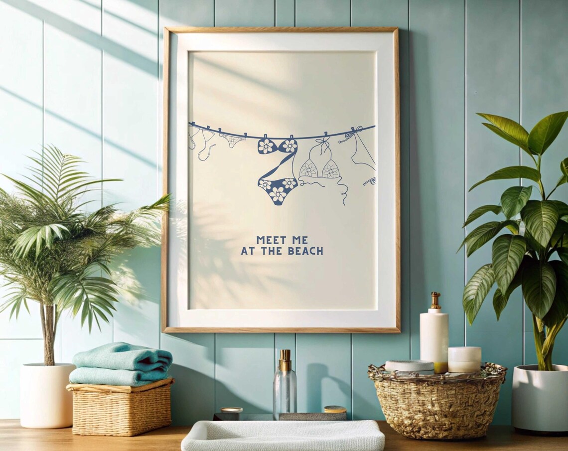 Meet Me At The Beach Swimsuit Line Coastal Illustration Poster
