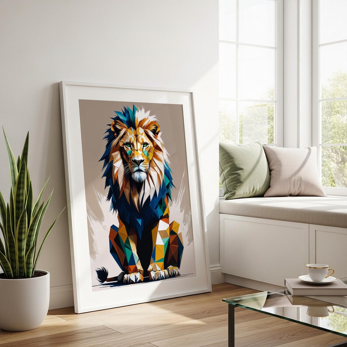 Geometric Lion Print Colourful Abstract Wall Art