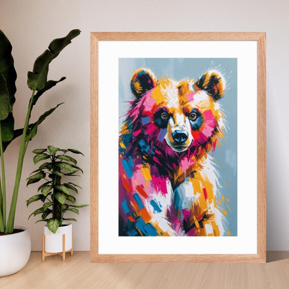 Vibrant Abstract Bear Art Print Colourful Modern Animal Wall Decor