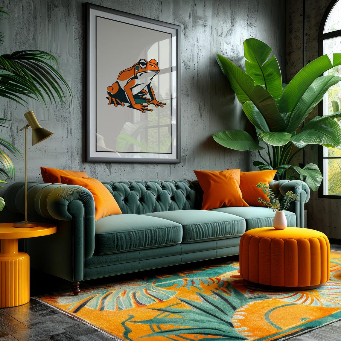 Bold Orange Frog Graphic Illustration Playful Amphibian Poster