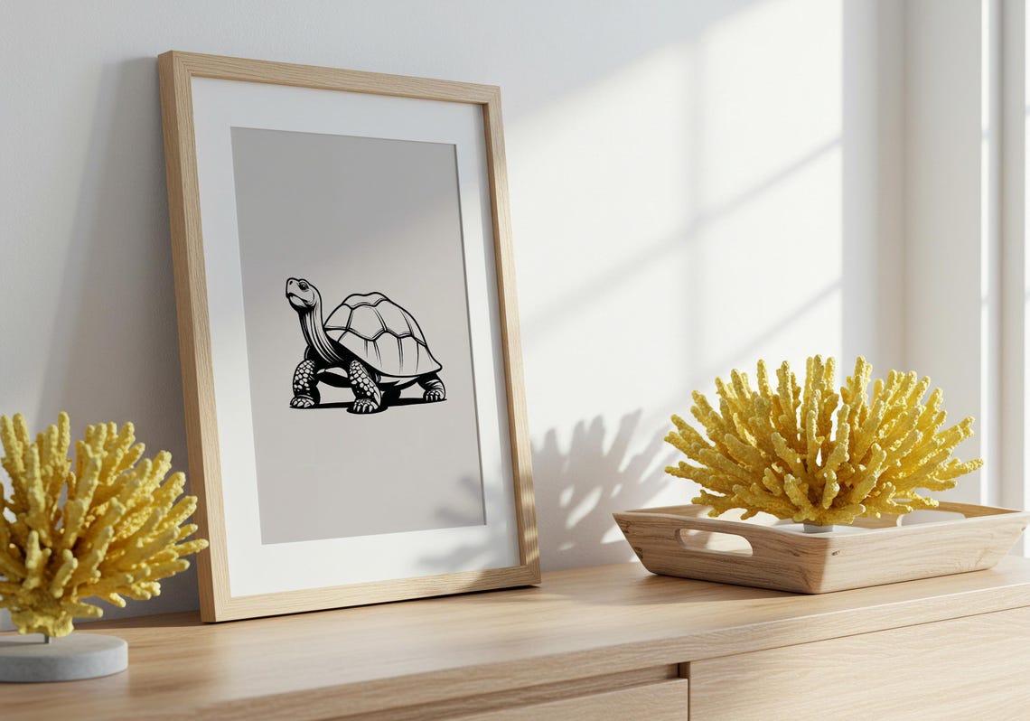 Minimalist Tortoise Line Drawing Modern Neutral Art Decor Poster