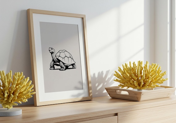 Minimalist Tortoise Line Drawing Modern Neutral Art Decor Poster