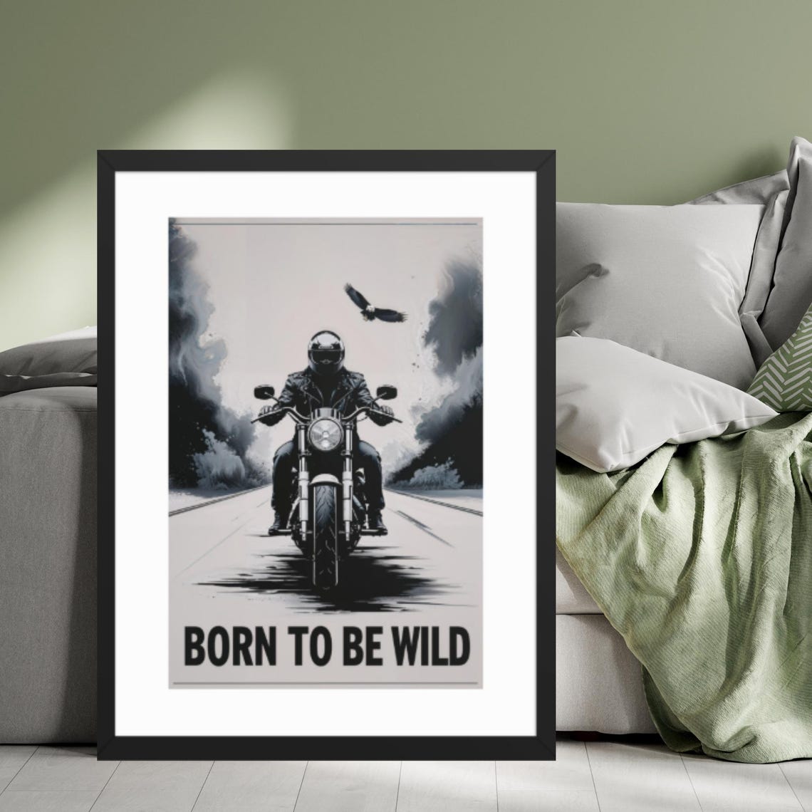 Born To Be Wild Biker Eagle Black White Motorcycle Art Poster