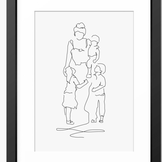 Mother And Children Line Art Print, Mothers Day Gift
