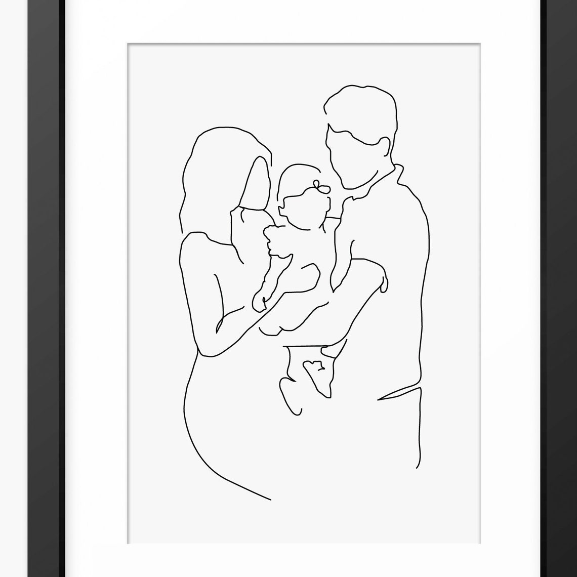 Family Print Line Art Family Drawing Family Illustration Minimalist Wall Art Mother Father Daughter New Parents Gift Baby Girl Gift