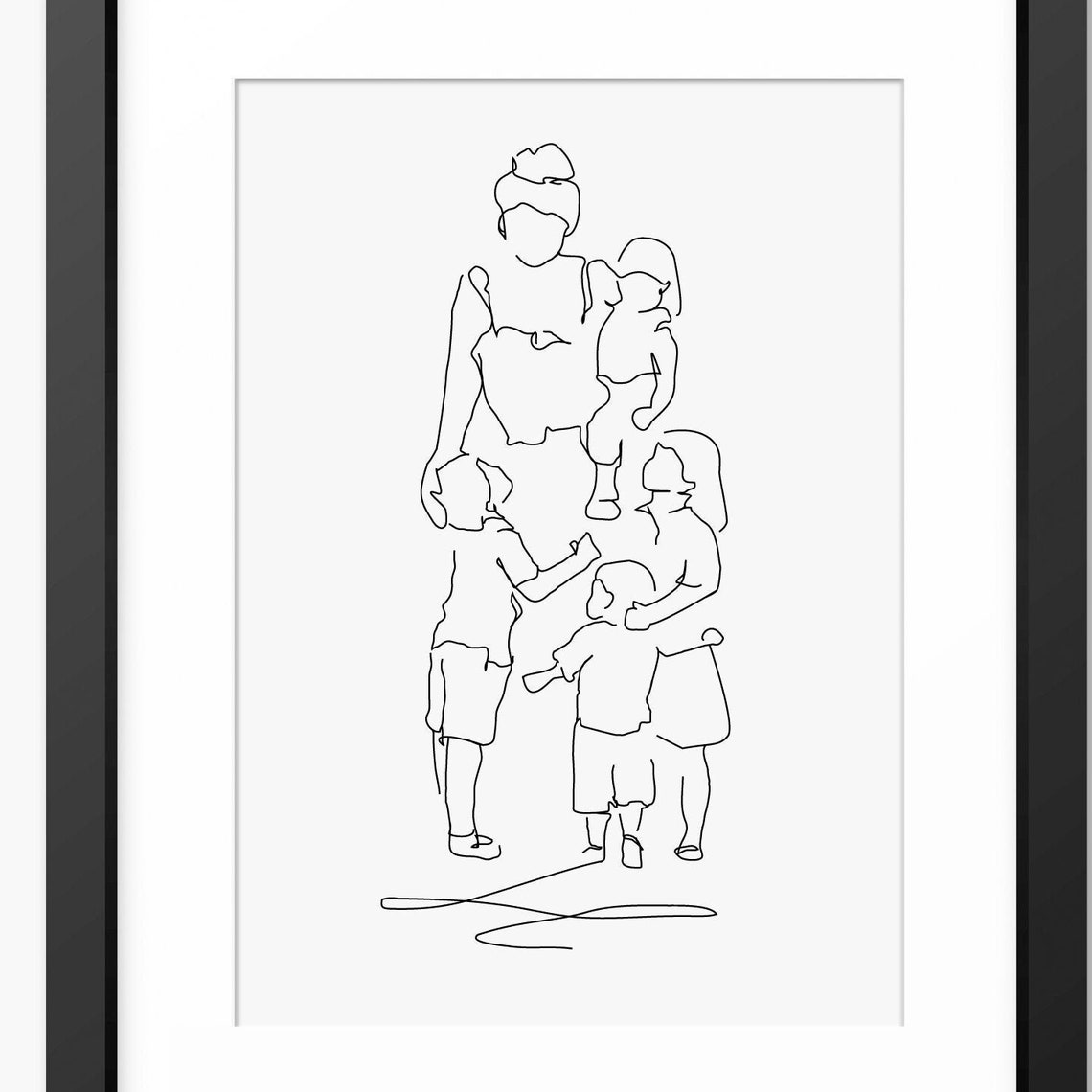 Mother And Children Print Line Art Print Line Drawing Family Print Mother Print Family Drawing Family Illustration Family Wall Art
