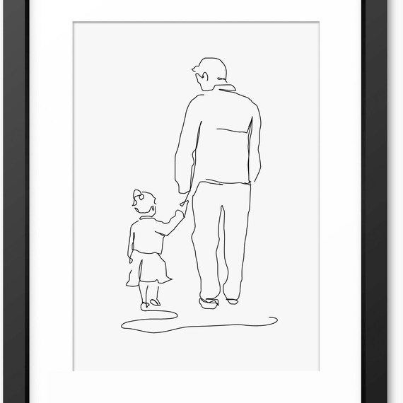 Father And Daughter Print Fathers Day Gift Line Art Line Drawing Family Print Dad Gift Daddy Print Father Print Family Illustration