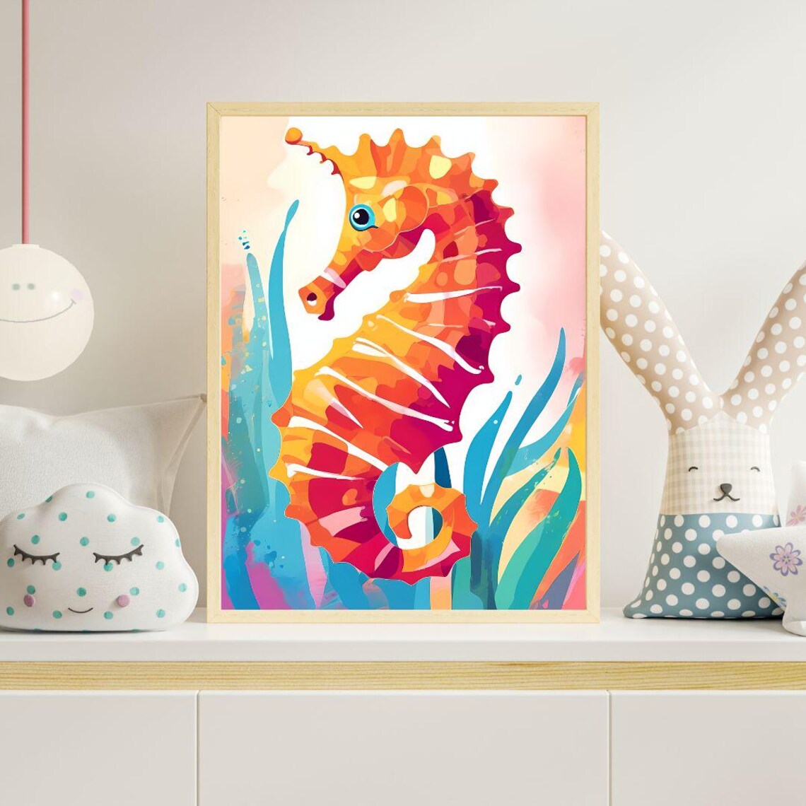 Colorful Seahorse Kids Room Nursery Ocean Sea Life Cute Wall Art Print - Image 3
