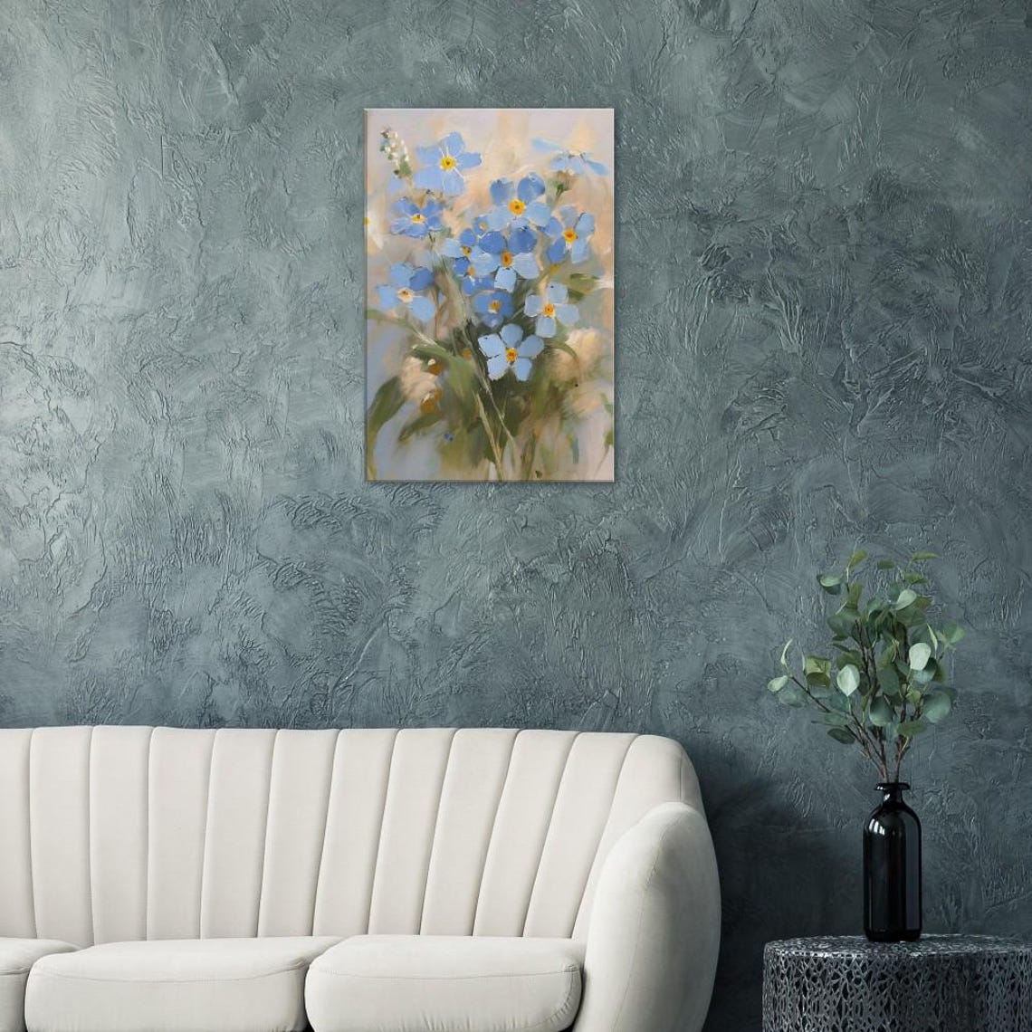 Forget Me Not Blue Flowers Soft Impressionist Floral Canvas Wall Print - Image 2