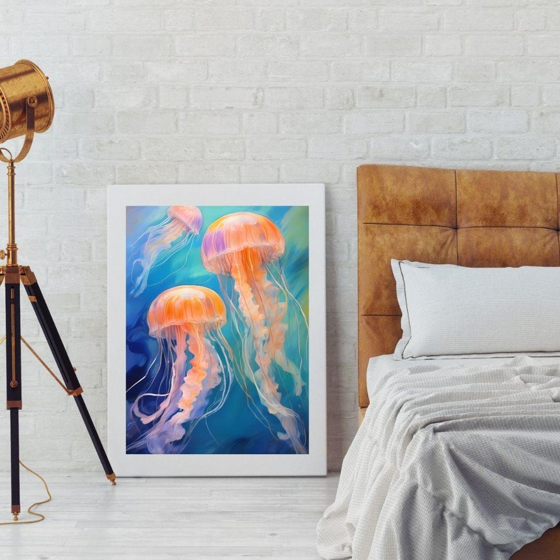 Glowing Jellyfish Trio Underwater Deep Blue Sea Life Ocean Wall Art - Image 2
