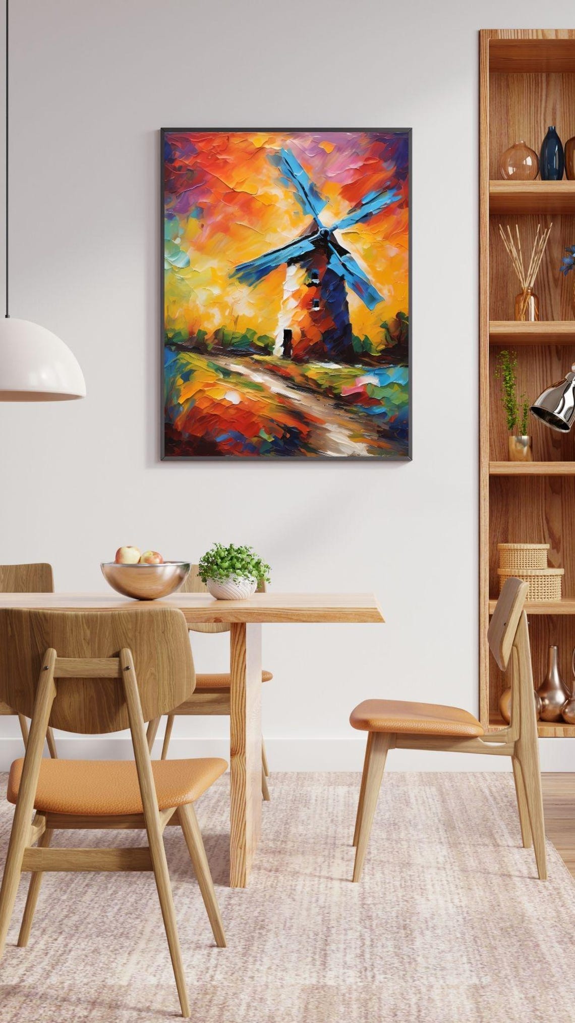 Windmill Sunset Colorful Impasto Countryside Landscape Art Wall Print - Image 3