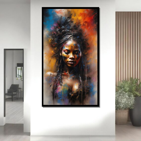 Vibrant Tribal Woman Art Colorful Portrait Afrocentric Wall Print Ethnic Beauty Decor Ready To Hang Artwork