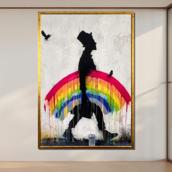 Rainbow Walk Graffiti Art Colorful Street Art Print Urban Wall Decor Modern Rainbow Silhouette Art Ready To Hang