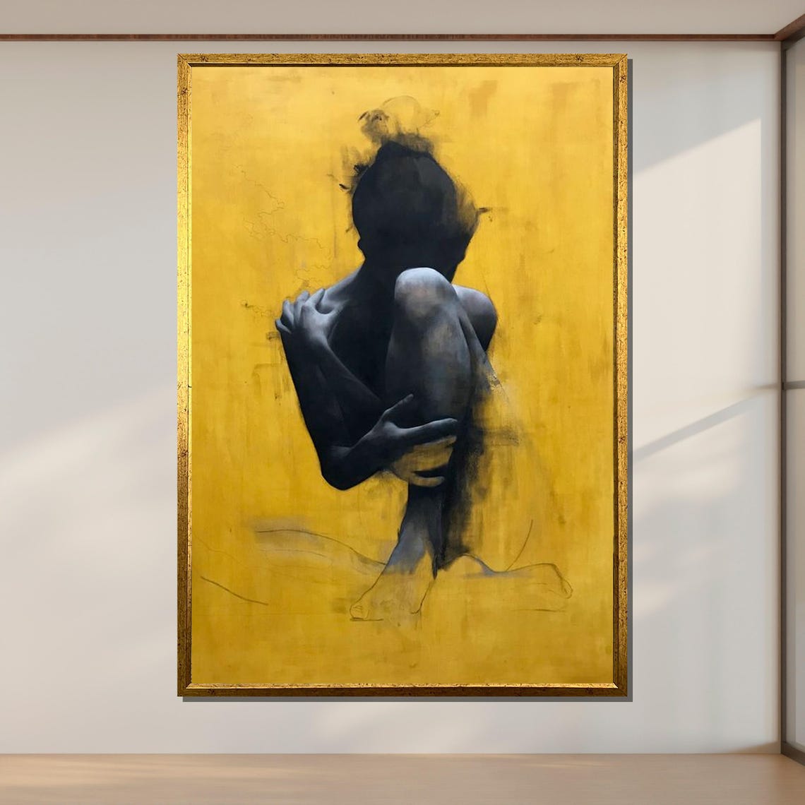 Abstract Nude Silhouette Mustard Yellow Modern Figurative Art Poster - Image 2