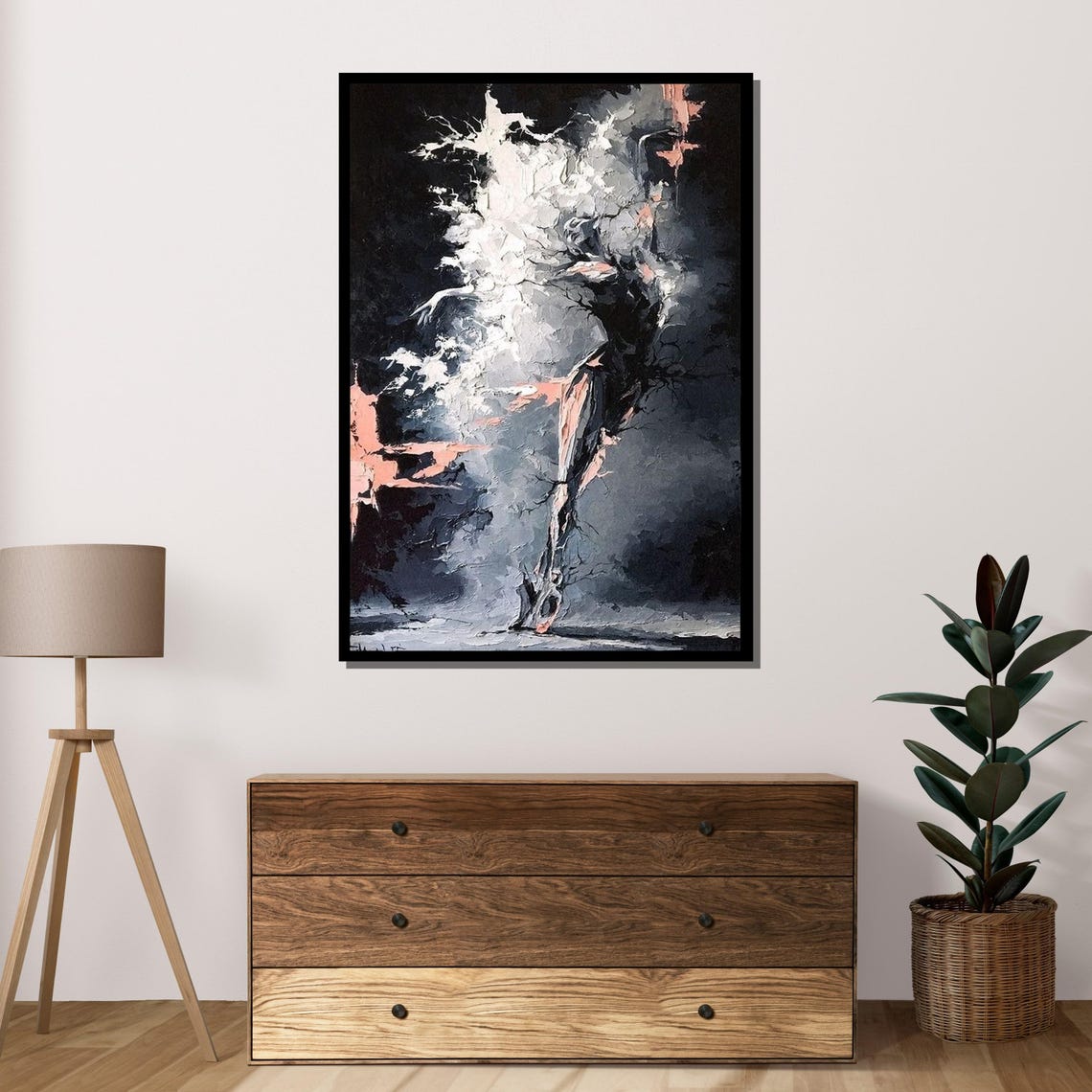 Abstract Ballerina Art Dynamic Dance Painting Monochrome Ballet Wall Art Design Ready To Hang - Image 4
