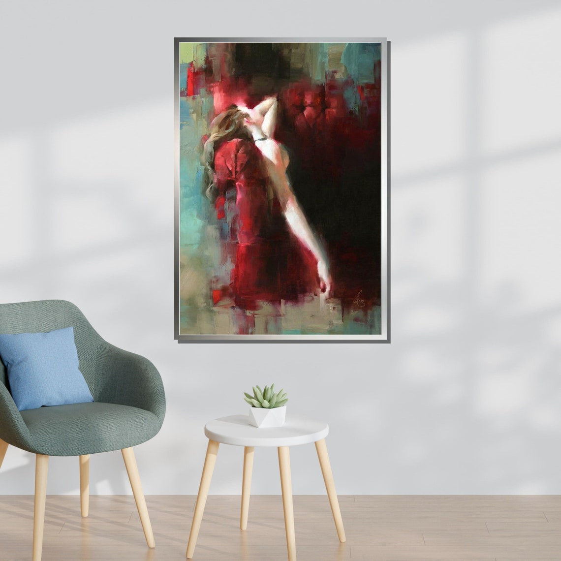 Woman In Red Dress Abstract Passionate Painting Moody Wall Art Poster - Image 3