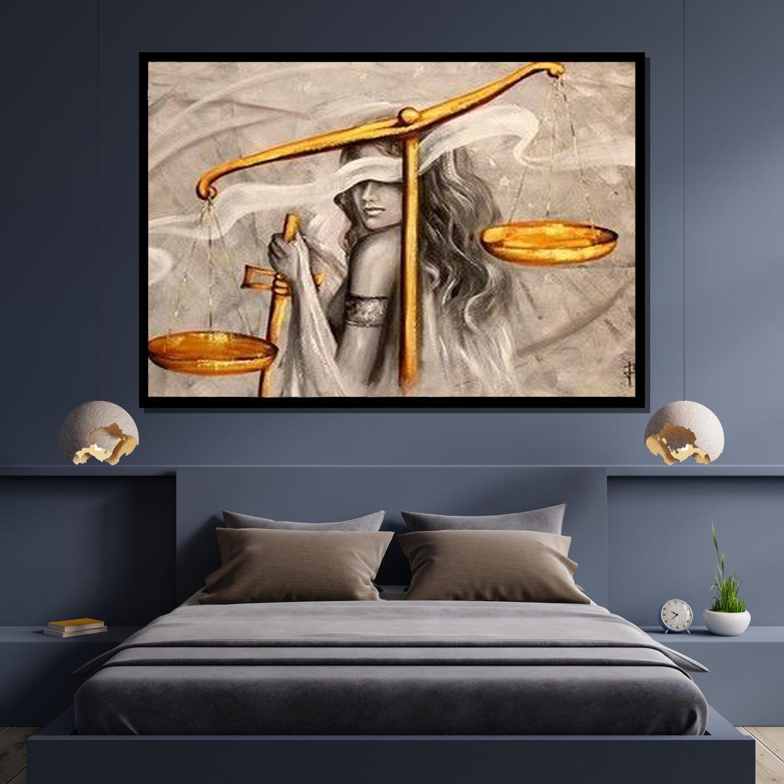 Blindfolded Lady Justice Golden Scales Abstract Painting Wall Poster - Image 4