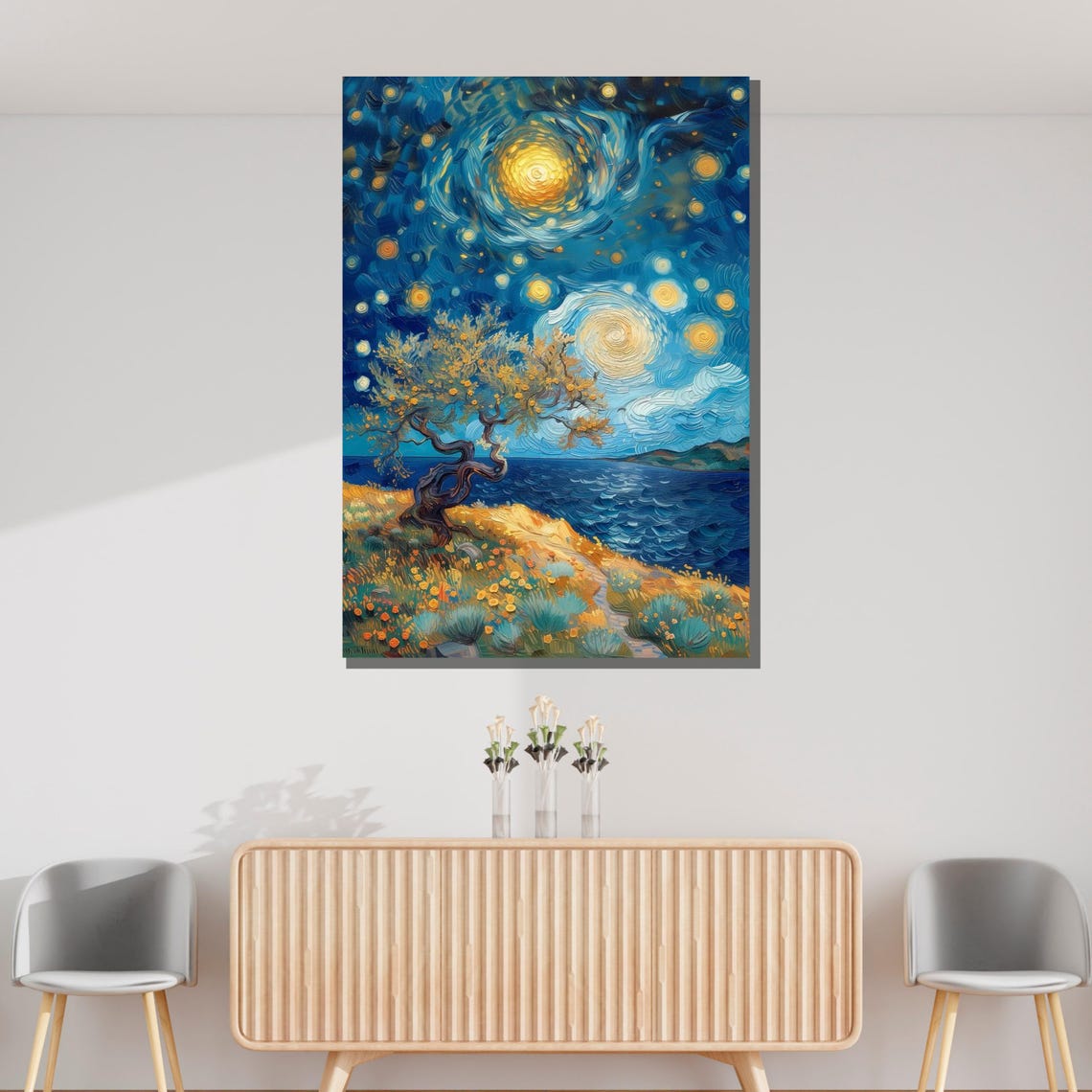 Starry Night Landscape Van Gogh Inspired Night Sky Art Starry Sky Painting Ready To Hang Wall Decor - Image 3
