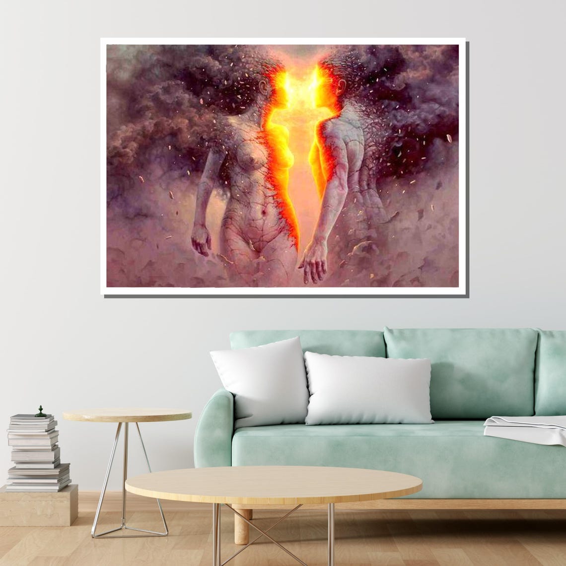 Fiery Passion Erotic Lovers Art Intense Connection Wall Art Nude Abstract Painting Ready To Hang - Image 2