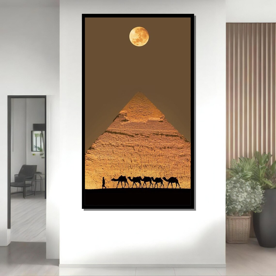 Great Pyramid of Giza Full Moon Night Camel Caravan Egypt Travel Poster - Image 4