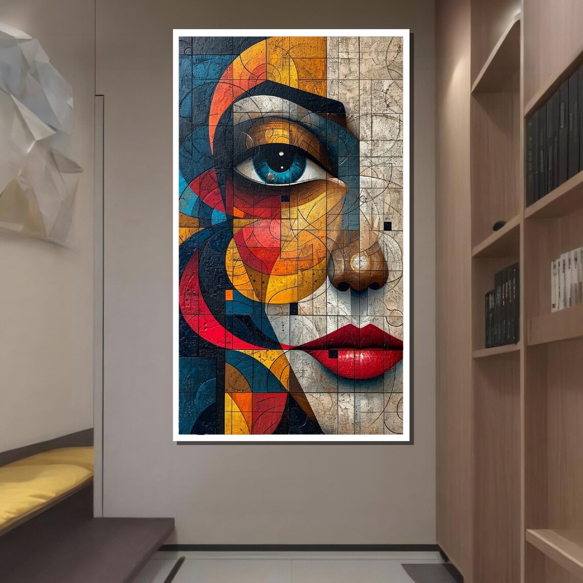 Geometric Cubist Woman Portrait Vibrant Modern Abstract Face Art Wall Poster - Image 2