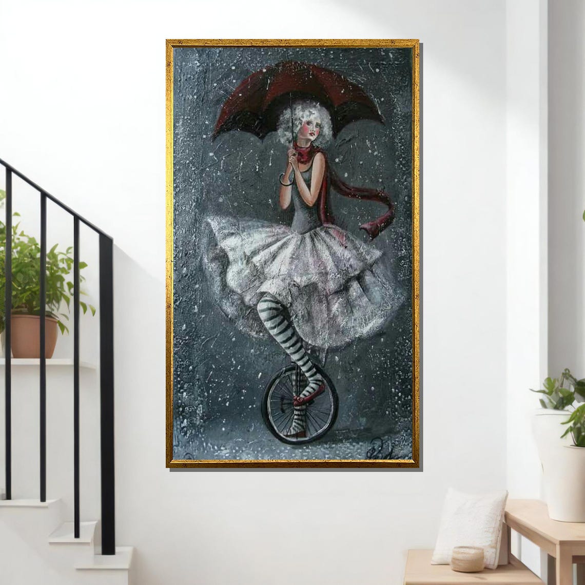 Whimsical Ballerina Circus Girl Wall Art Vintage Rainy Day Decor Unique Home Design Ready To Hang