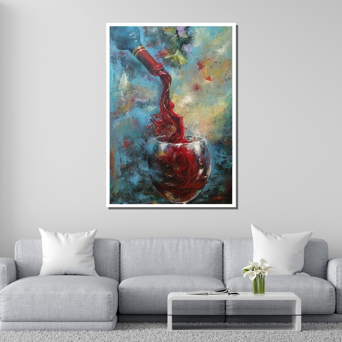 Red Wine Pour Bottle To Glass Abstract Vibrant Kitchen Art Wall Poster - Image 4