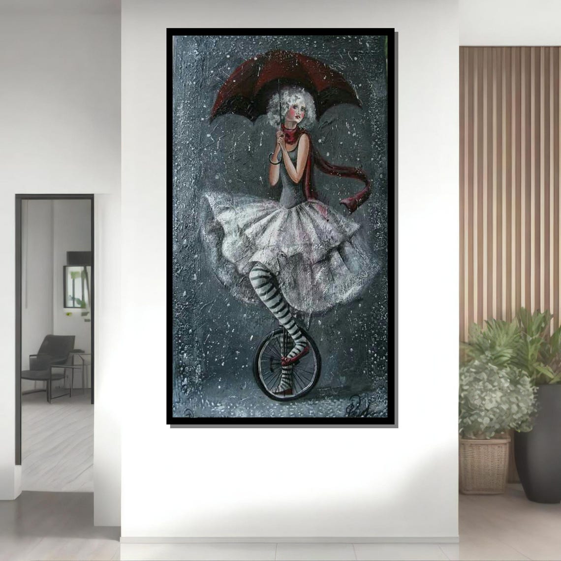 Whimsical Ballerina Circus Girl Wall Art Vintage Rainy Day Decor Unique Home Design Ready To Hang - Image 4