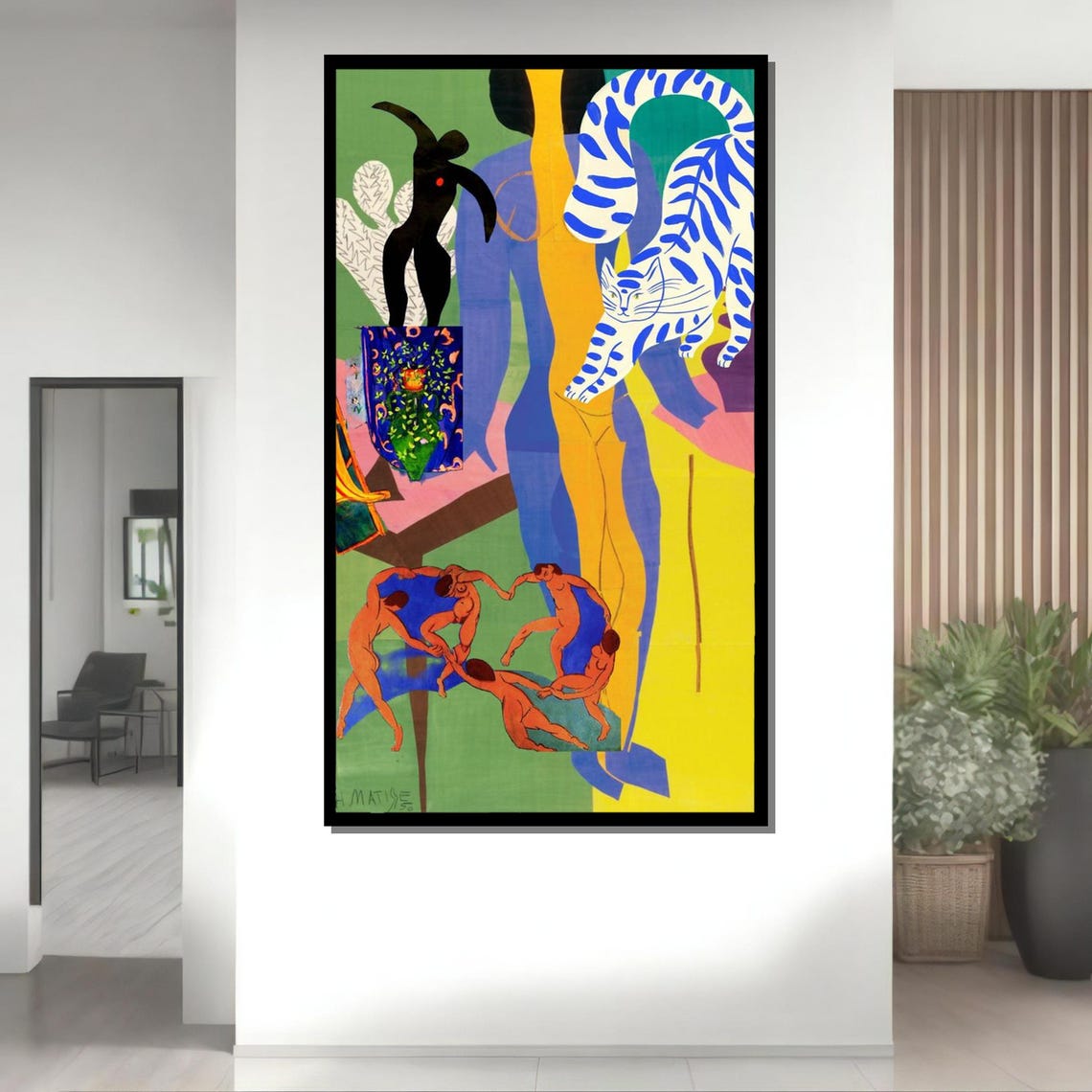 Matisse Inspired Colorful Collage Dancers And Blue Tiger Modern Poster - Image 4