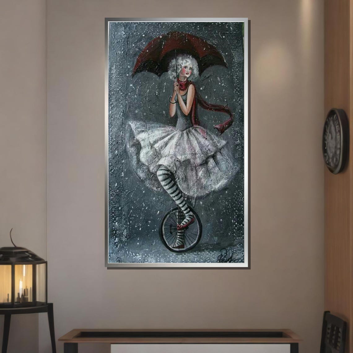 Whimsical Ballerina Circus Girl Wall Art Vintage Rainy Day Decor Unique Home Design Ready To Hang - Image 3