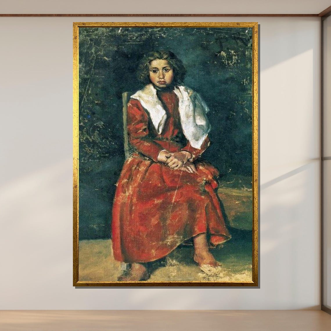 Vintage Girl In Red Dress Antique Portrait Art Classic Wall Art Rustic Home Decor Ready To Hang