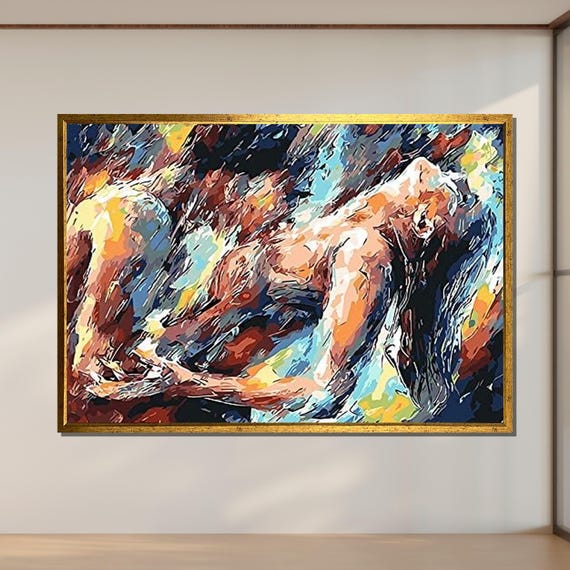 Passionate Embrace Erotic Abstract Art Sensual Lovers Print Bold Wall Decor Ready To Hang