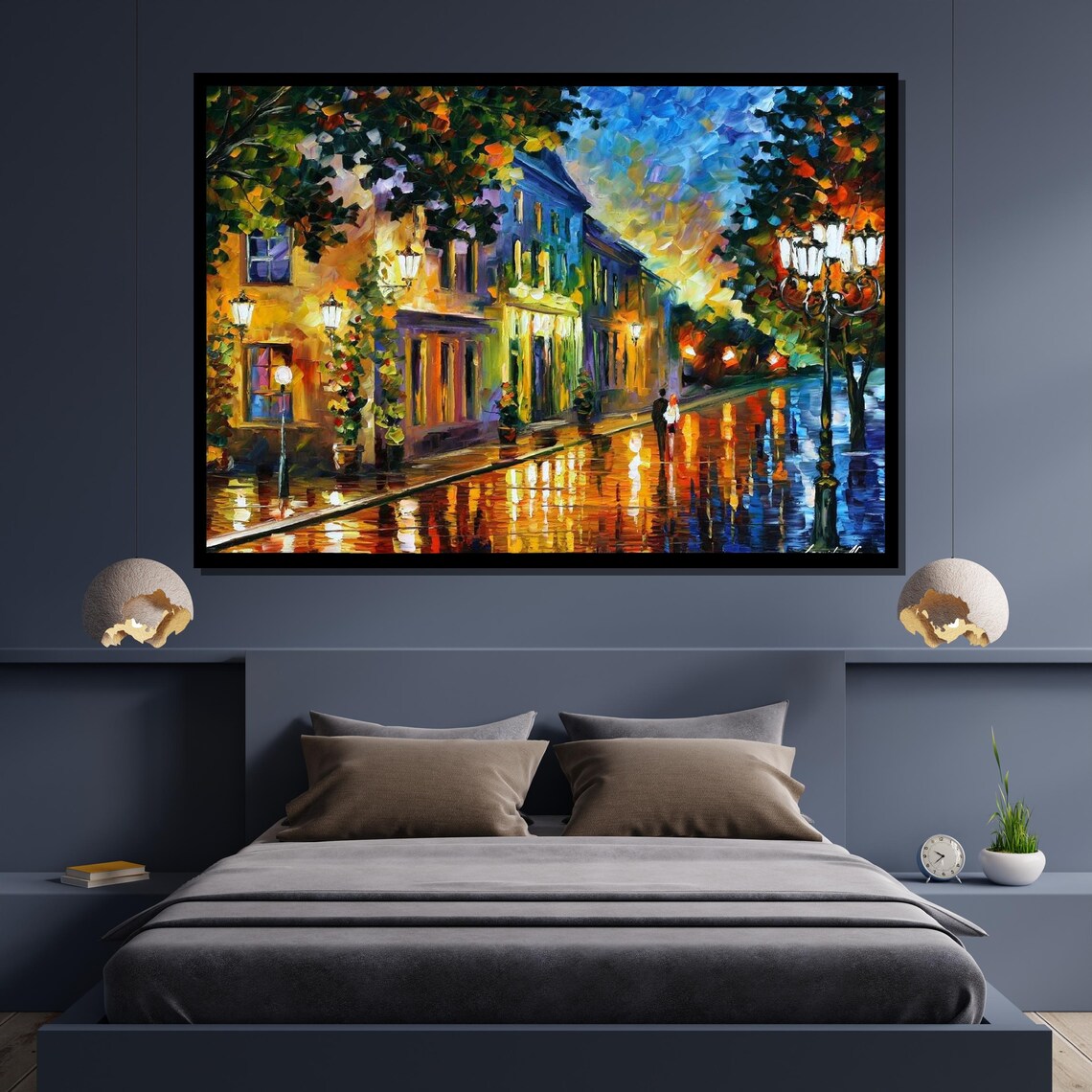 Romantic Night Street Rainy City Lights Couple Walk Cityscape Poster - Image 4
