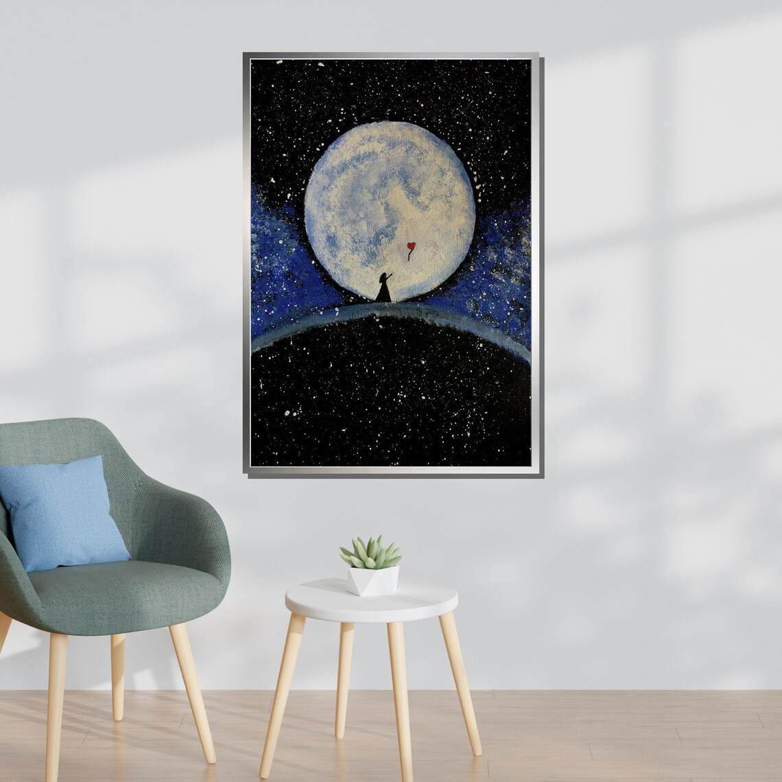 Girl With Balloon Lunar Dreamscape Poster Print - Image 3
