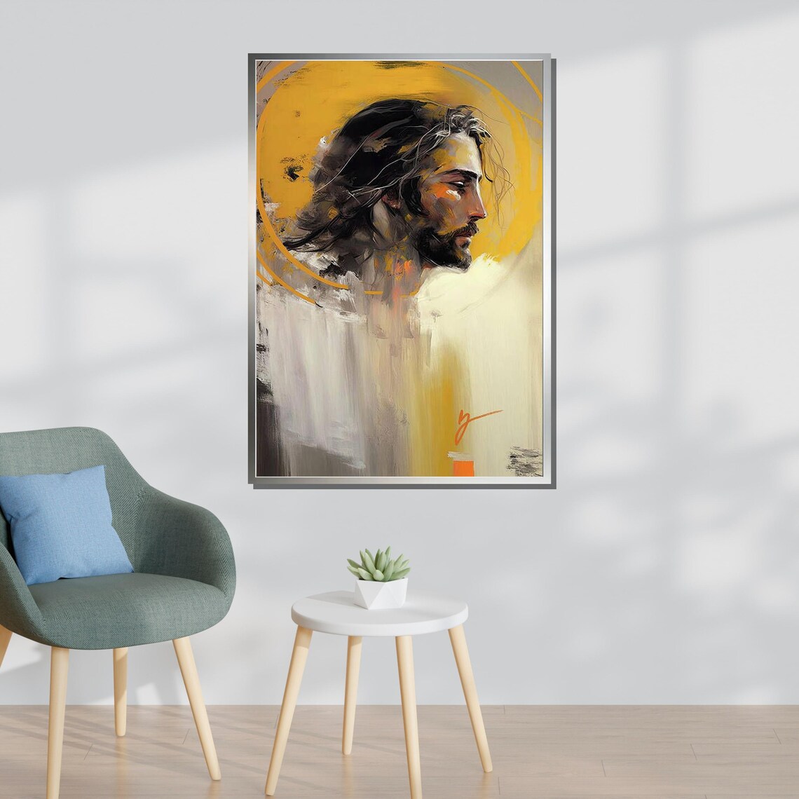 Abstract Jesus Portrait Golden Halo Modern Spiritual Savior Art Poster - Image 3