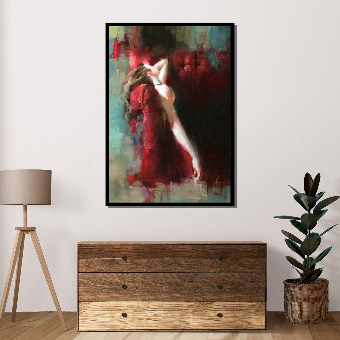 Woman In Red Dress Abstract Passionate Painting Moody Wall Art Poster - Image 4