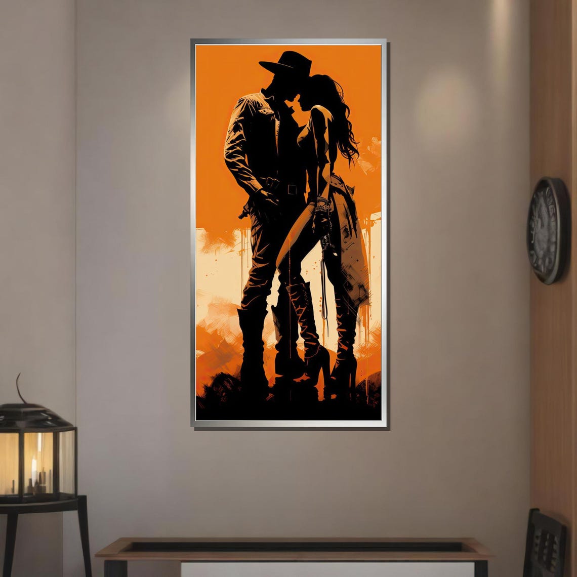 Western Cowboy Romance Sexy Silhouette Art Wild West Lovers Print Romantic Wall Decor Ready To Hang - Image 3