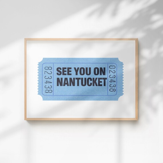 See You On Nantucket Blue Vintage Ticket Stub Island Travel Poster