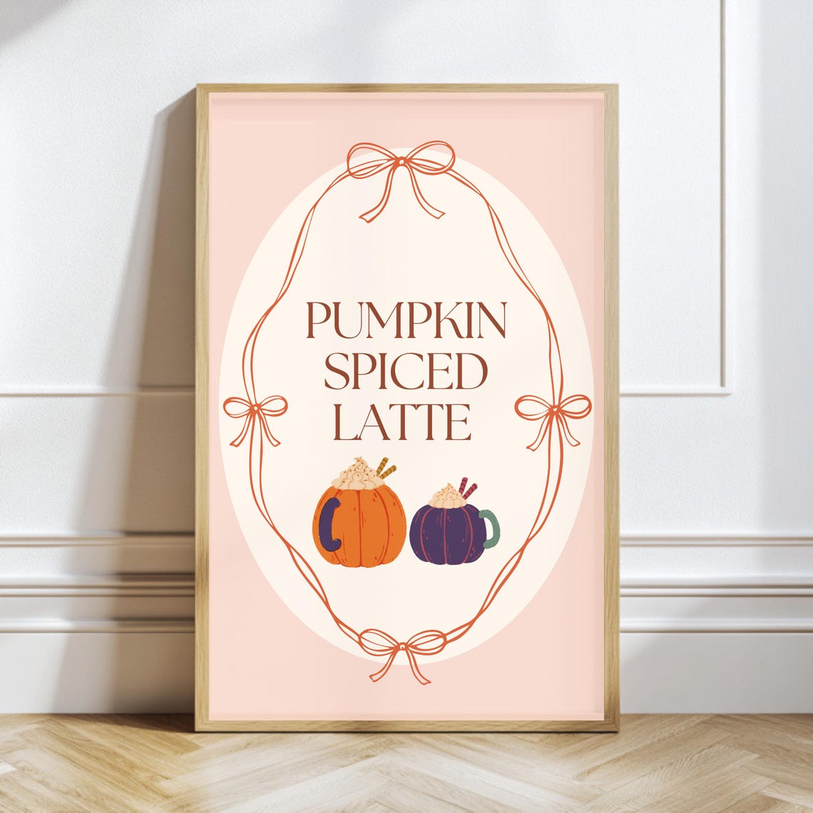 Pumpkin Spiced Latte Pink Bow Coquette Fall Coffee Kitchen Art Poster