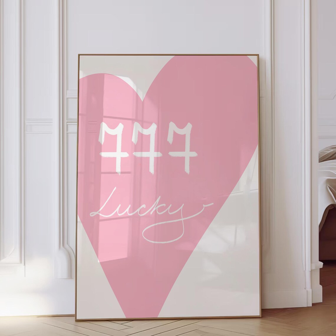 777 Lucky Angel Number Pink Heart Spiritual Numerology Quote Poster