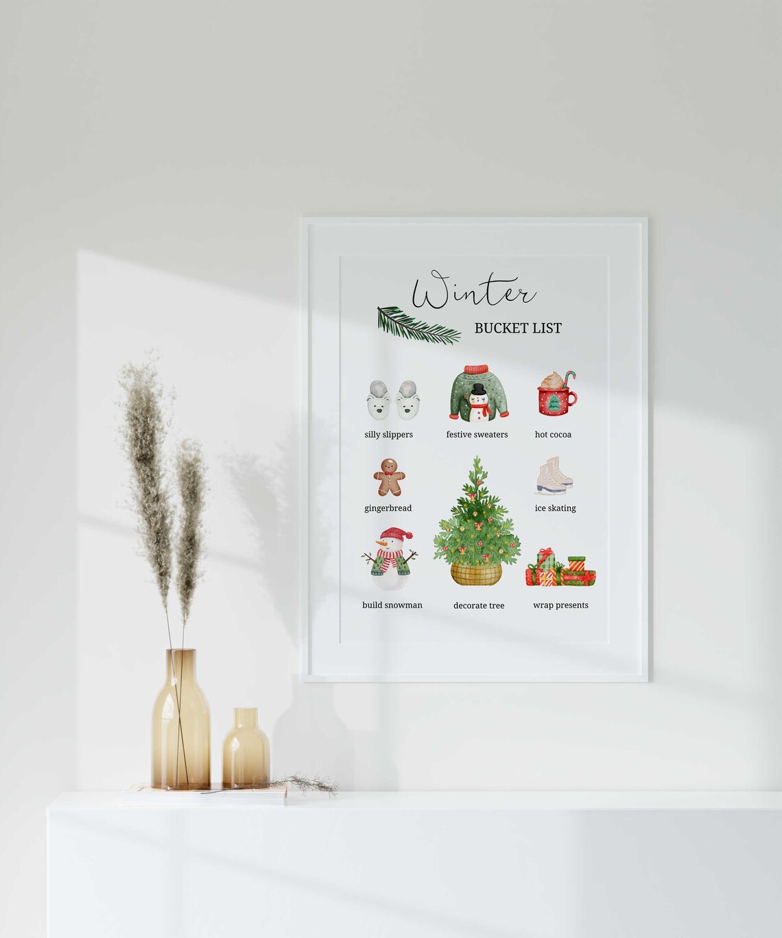 Cozy Winter Bucket List Illustrated Watercolor Christmas Poster - Image 2