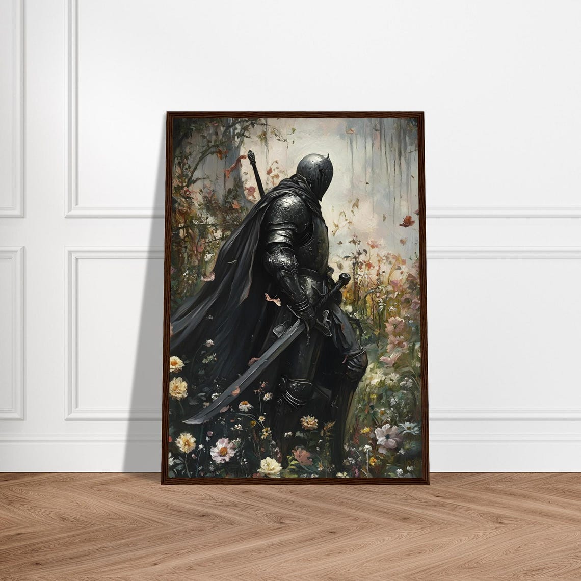 Black Knight Dark Armor Wildflower Meadow Dark Fantasy Poster